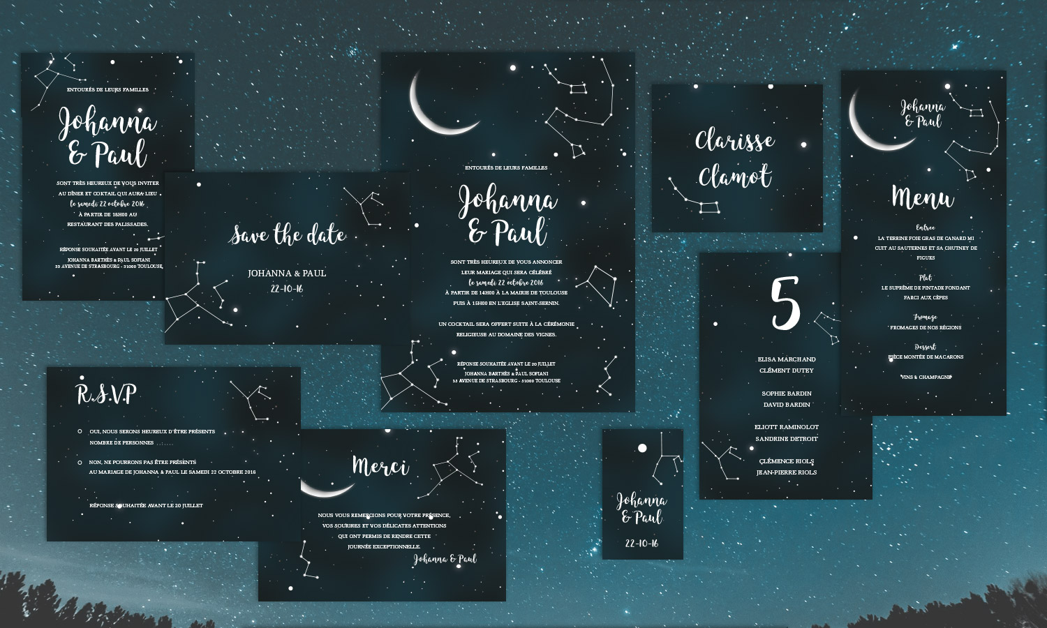 Faire-part de mariage constellations
