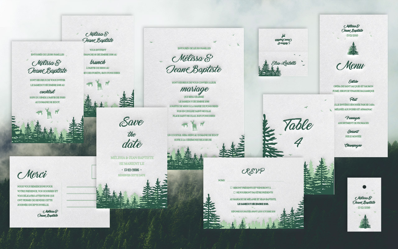 Faire-part forêt en letterpress