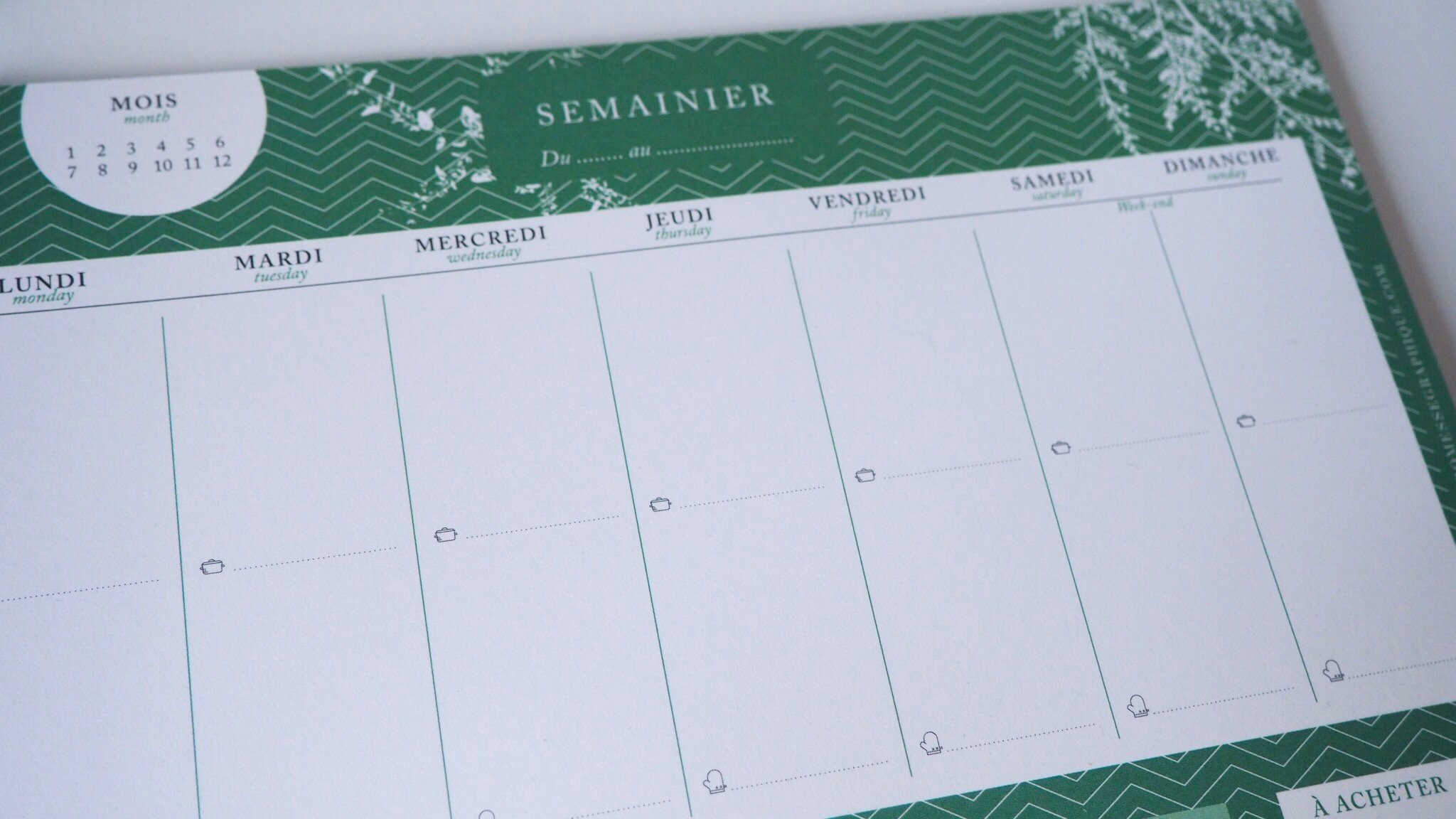 Semainier - Weekly planner - Promesse Graphique